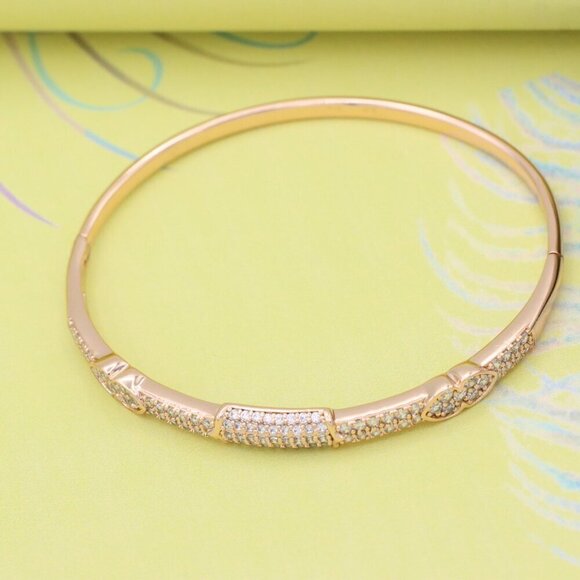 Rose Gold Bangle with Leaf Motif and Sparkling Stone Detailing, XPBL0559 - Picture 4 of 12